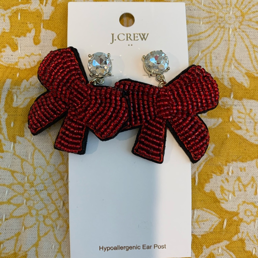 J.Crew Red and Black Beaded Bow Earrings